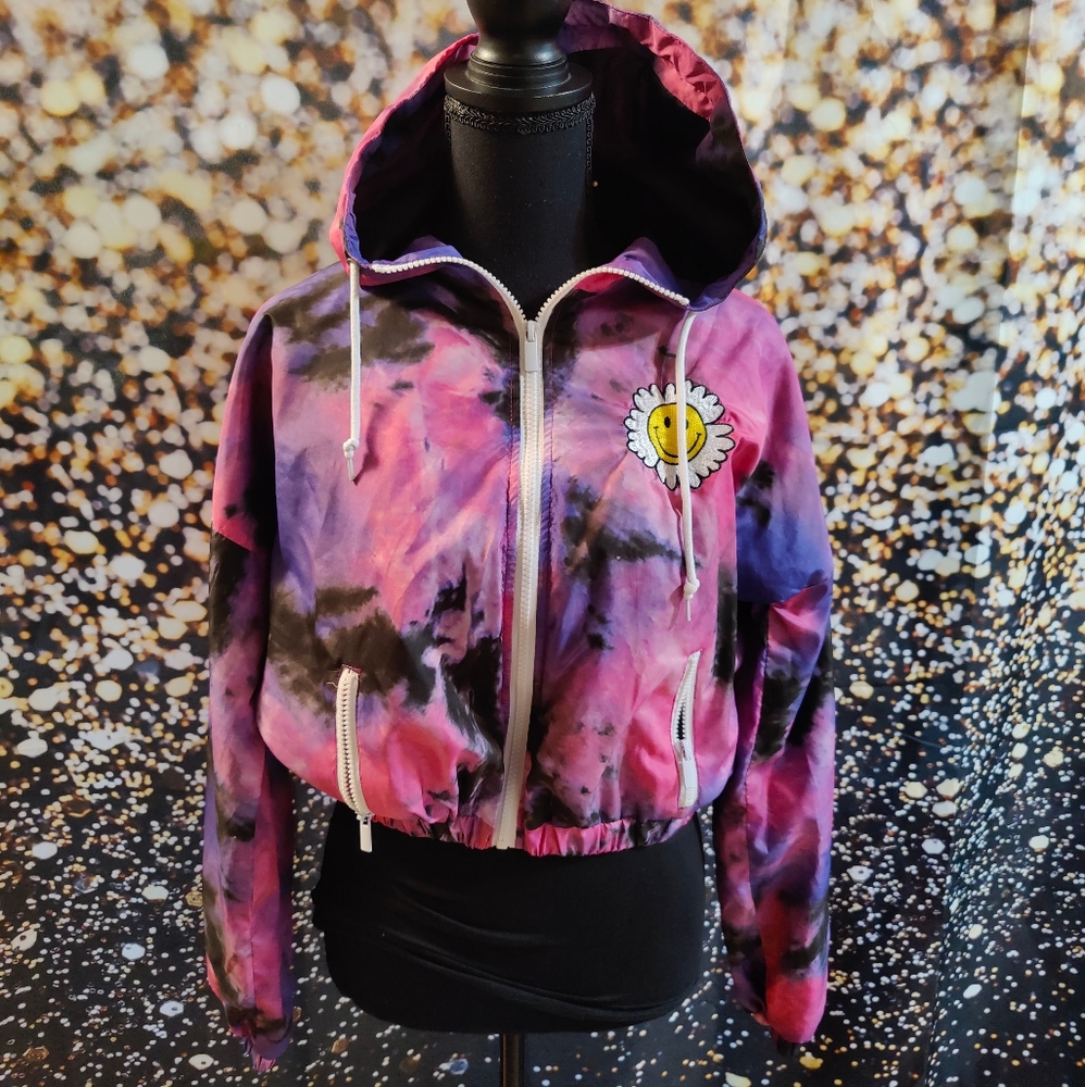 Junior's(Small)Rue21 Tie Dye Cropped Smiley Utility Jacket
